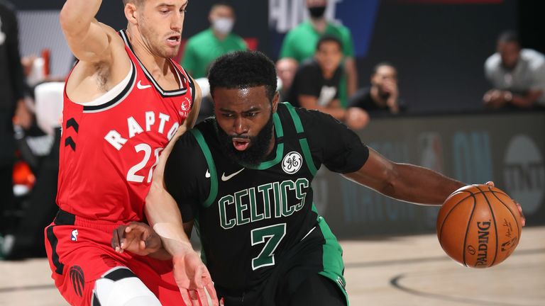 Jalen Brown in Game three for the Boston Celtics against the Toronto Raptors