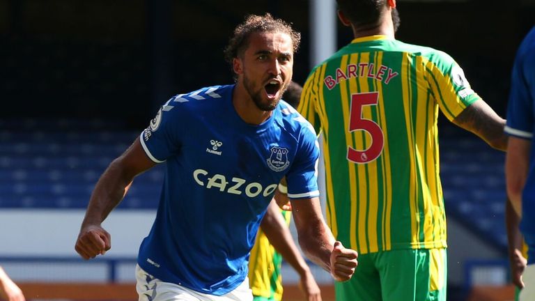 Calvert-Lewin celebrates scoring his second of the game