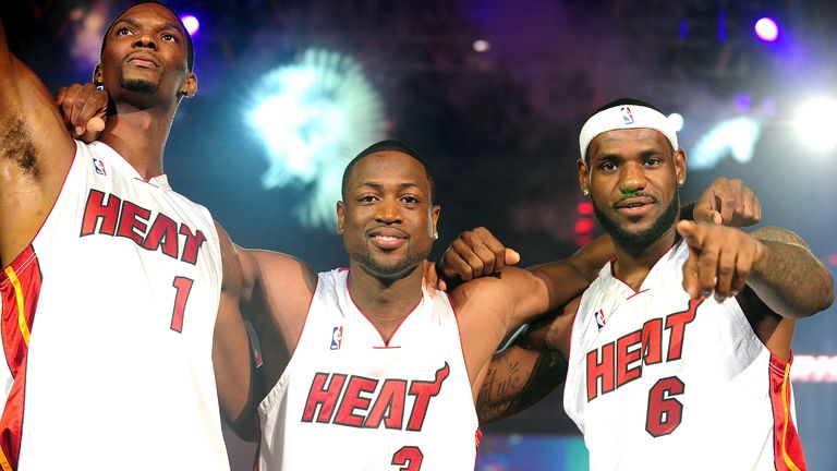 Chris Bosh, Dwayne Wade and LeBron James are introduced to Miami Heat fans in 2010