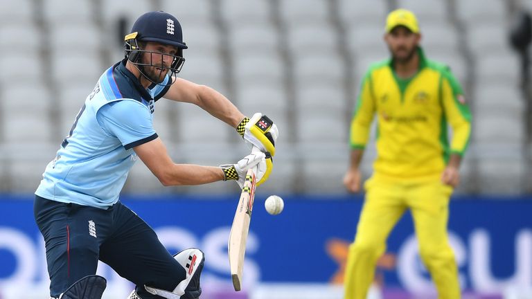 MANCHESTER, ENGLAND - SEPTEMBER 16: Chris Woakes of England bats during the 3rd Royal London One Day International Series match between England and Australia at Emirates Old Trafford on September 16, 2020 in Manchester, England