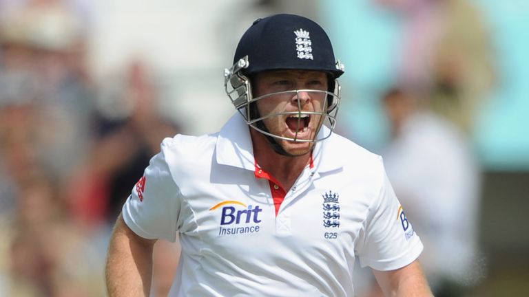 England's Ian Bell celebrates reaching his double century against India in 2011