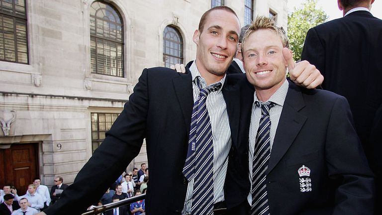 Simon Jones and Ian Bell on the now legendary bus parade towards Trafalgar Square after winning the Ashes in 2005