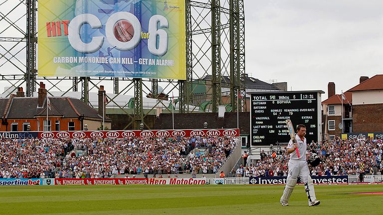 Bell walks off following his career best 235 against India at the Oval in 2011