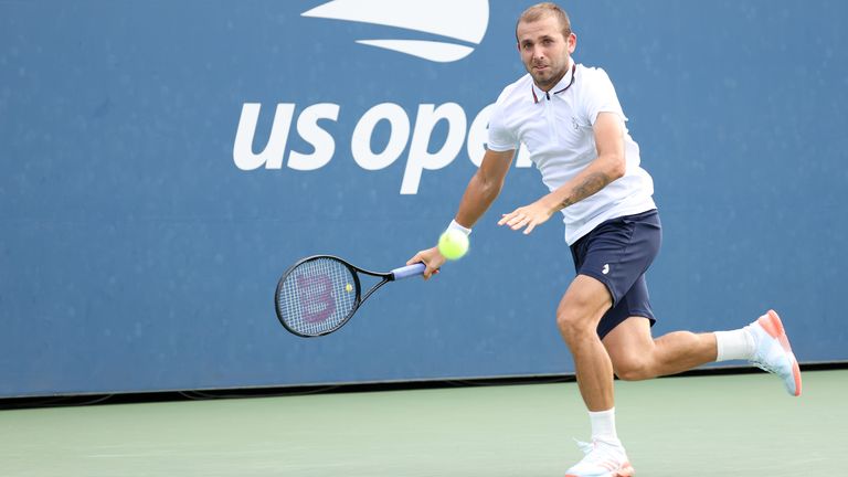 Dan Evans of Great Britain returns the ball during his Men's Singles second round match against Corentin Moutet of France on Day Four of the 2020 US Open at the USTA Billie Jean King National Tennis Center on September 3, 2020 in the Queens borough of New York City