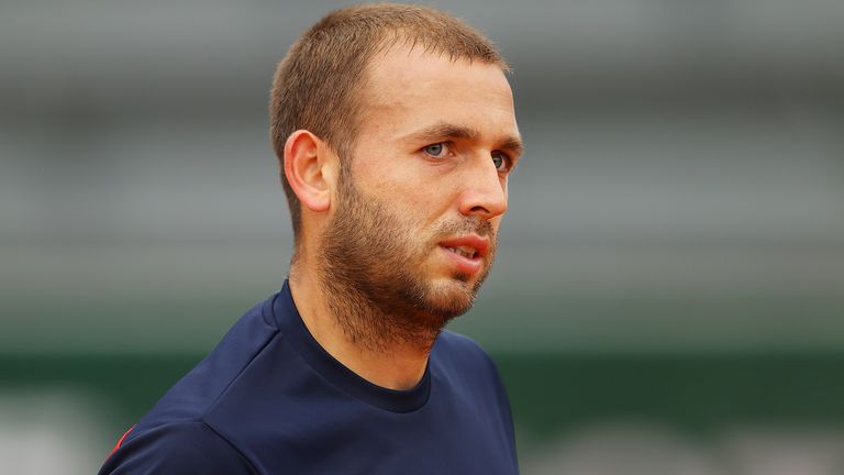 Dan Evans of Great Britain looks on during his Men's Singles first round match against Kei Nishikori of Japan during day one of the 2020 French Open at Roland Garros on September 27, 2020 in Paris, France. 