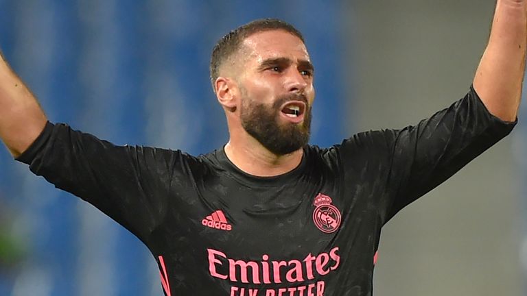 Real Madrid's Dani Carvajal shows his frustration during the stalemate