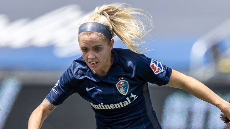 Denise O'Sullivan #8 of North Carolina Courage plays the ball during a game between Portland Thorns FC and North Carolina Courage at Zions Bank Stadium on July 17, 2020 in Herriman, Utah.