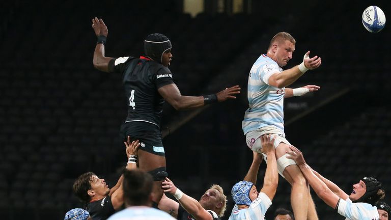 Dominic Bird take son Maro Itoje at the lineout