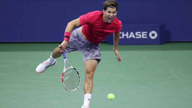 Dominic Thiem of Austria serves during his Men’s Singles third round match against Marin Cilic of Croatia on Day Six of the 2020 US Open at USTA Billie Jean King National Tennis Center on September 05, 2020 in the Queens borough of New York City