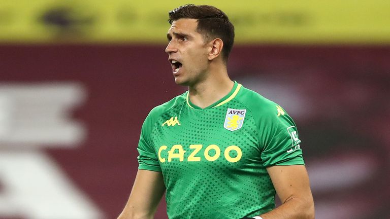 Emiliano Martinez on his Premier League debut for Aston Villa