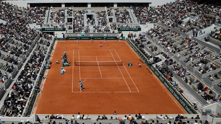 General view of Philippe Chatrier court at Roland Garros during the 2019 French Open