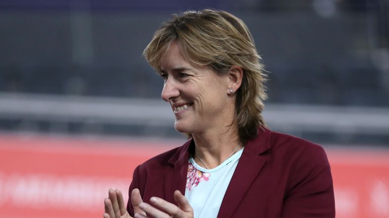 LONDON, ENGLAND - DECEMBER 14: Katherine Grainger, Chair of UK Sport awards medals during day One of the 2018 TISSOT UCI Track Cycling World Cup at Lee Valley Velopark Velodrome on December 14, 2018 in London, England. (Photo by Naomi Baker/Getty Images)