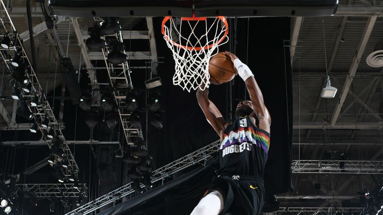 Jerami Grant #9 of the Denver Nuggets dunks the ball against the LA Clippers during Game Three of the Western Conference SemiFinals of the NBA Playoffs