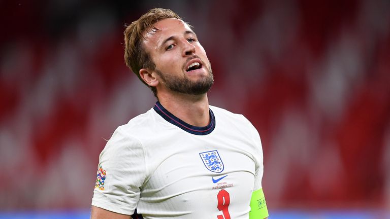 Harry Kane shows his frustration after missing a second-half chance