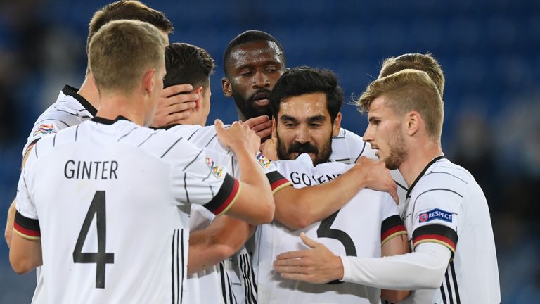 Ilkay Gundogan celebrates with Germany team-mates after his opener