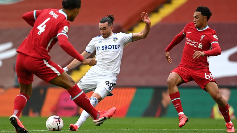 Jack Harrison equalises for Leeds at Anfield