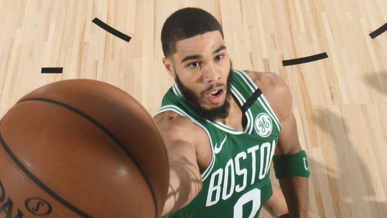 Jayson Tatum attacks the basket in the Celtics' win over the Heat in Game 3 of the Eastern Conference Finals