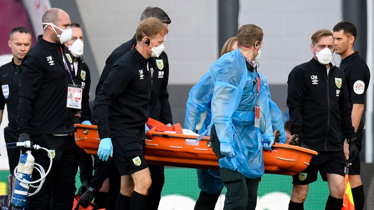 Johan Berg Gudmundsson was stretchered off during the Carabao Cup clash