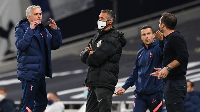 Jose Mourinho and Frank Lampard exchanged views on the touchline during the Carabao Cup clash