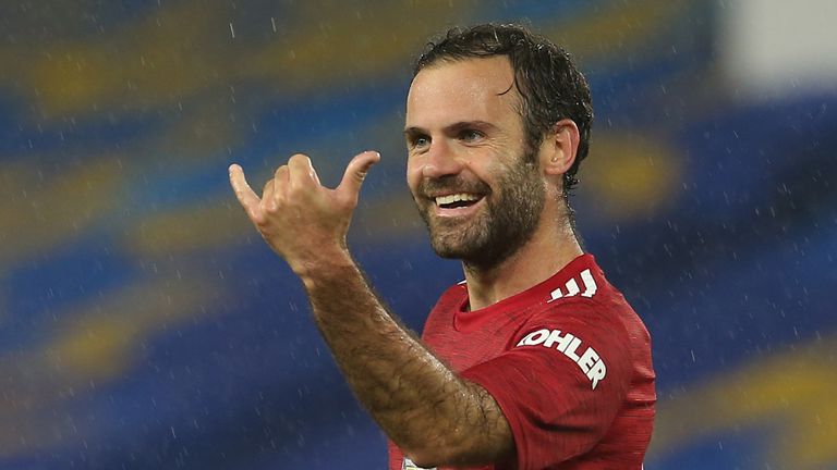 Juan Mata celebrates scoring against Brighton