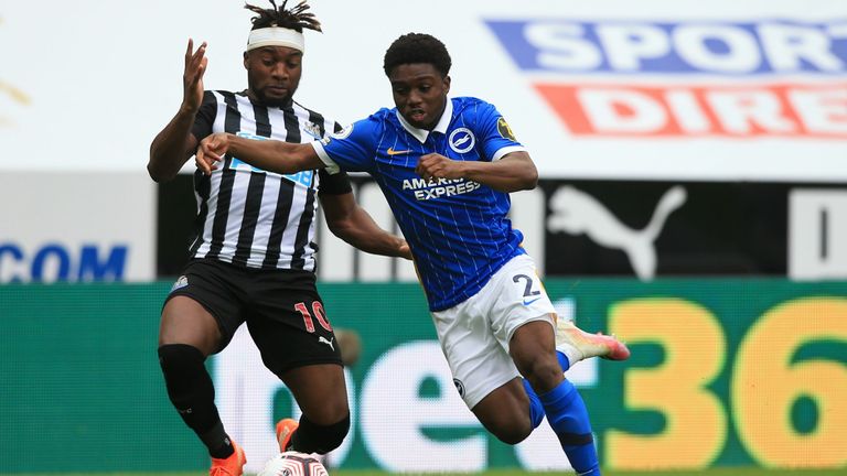Tariq Lamptey won a penalty after being brought down by Allan Saint-Maximin in Brighton win at Newcastle