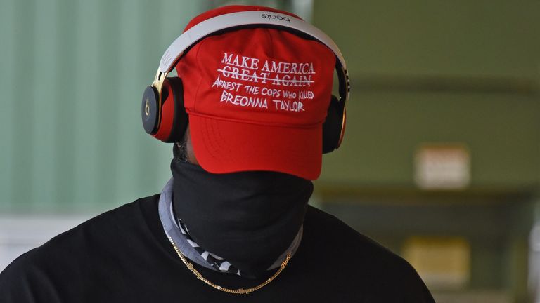 LeBron James wears a cap calling for the arrest of the police officers who shot and killed Breonna Taylor