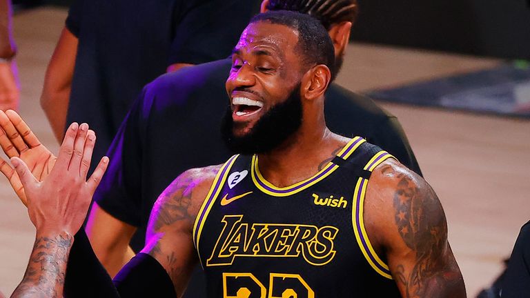 A joyous LeBron James congratulated Anthony Davis following the Lakers&#39; Game 2 win over the Nuggets