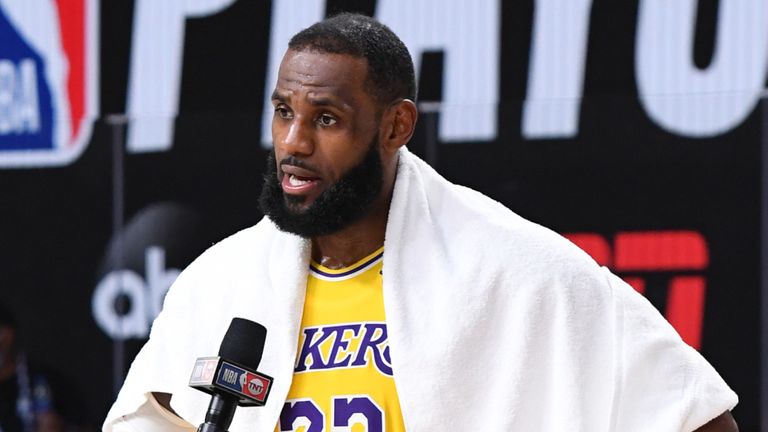 LeBron James  speaks with TNT&#39;s Allie LaForce after the Lakers&#39; Game 4 win over the Nuggets in the Western Conference Finals