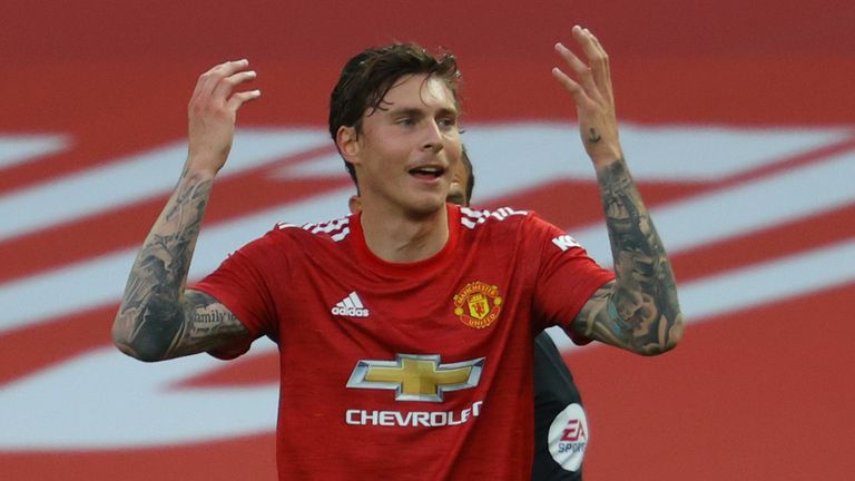 Victor Lindelof reacts after conceding a penalty for handball in Man Utd's defeat at home to Crystal Palace