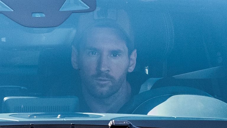 Lionel Messi arrives for training with Barcelona