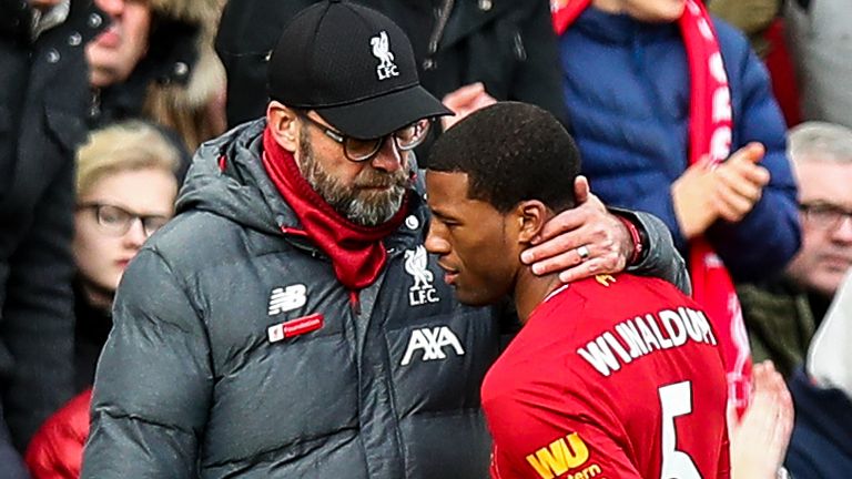 Gini Wijnaldum and Jurgen Klopp on Liverpool touchline