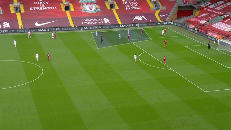 Liverpool's midfield three are pinned by Leeds inside their own half