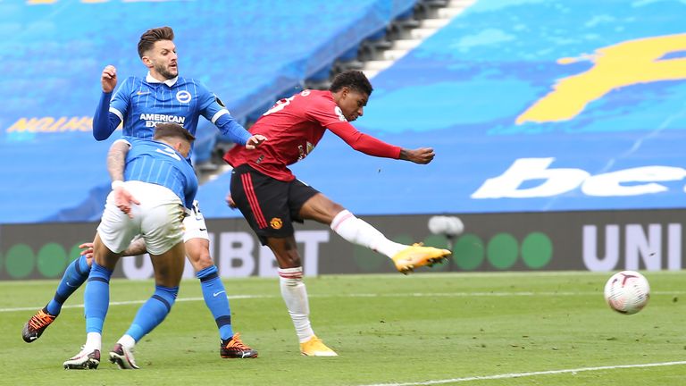 Marcus Rashford puts Man Utd 2-1 up at the Amex Stadium