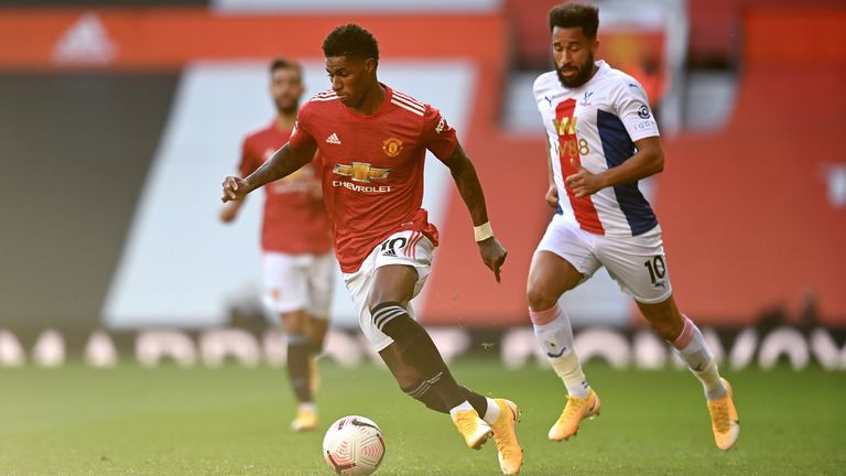 Marcus Rashford in acton vs Crystal Palace