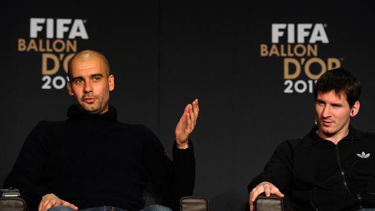 Pep Guardiola and Lionel Messi