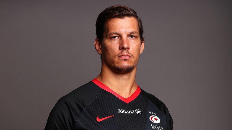 Saracens flanker Mike Rhodes - photocall