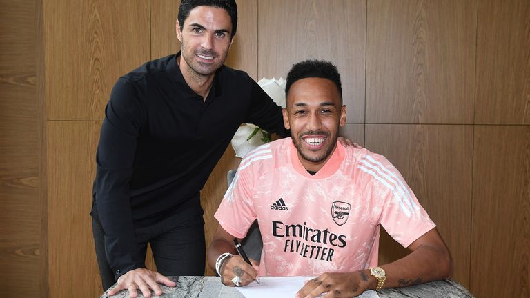 Mikel Arteta called Pierre-Emerick Aubameyang an 'important leader' after the Arsenal captain signed a new three-year contract