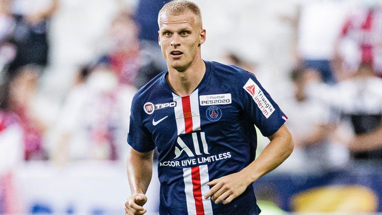 Mitchel Bakker of Paris Saint Germain runs with the ball during the French League Cup (Coupe De La Ligue) final between Paris Saint Germain and Olympique Lyonnais at Stade de France on July 31, 2020 in Paris, France.