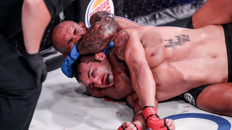 Keoni Diggs defeated Derek Campos via technical submission in round three of Bellator 246.