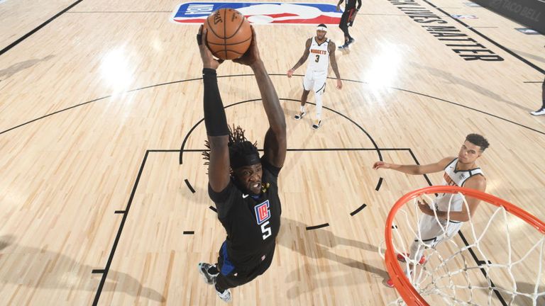 Montrezl Harrell of the LA Clippers dunks the ball during the game against the Denver Nuggets during Game Two of the Western Conference Semi-finals