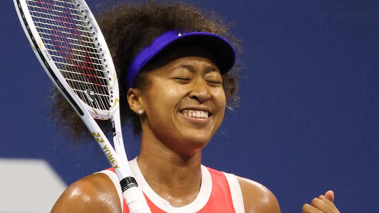 Naomi Osaka of Japan celebrates winning match point during her Women's Singles semifinal match against Jennifer Brady of the United States on Day Eleven of the 2020 US Open at the USTA Billie Jean King National Tennis Center on September 10, 2020 in the Queens borough of New York City.