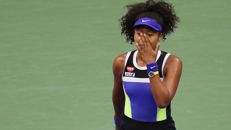 Naomi Osaka of Japan celebrates winning match point during her Women's Singles final match against Victoria Azarenka of Belarus on Day Thirteen of the 2020 US Open at the USTA Billie Jean King National Tennis Center on September 12, 2020 in the Queens borough of New York City. 