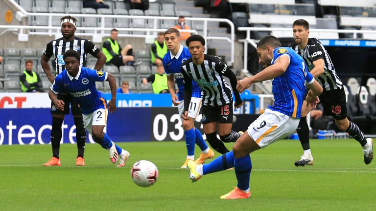 Neal Maupay scores from the spot to put Brighton 1-0 up