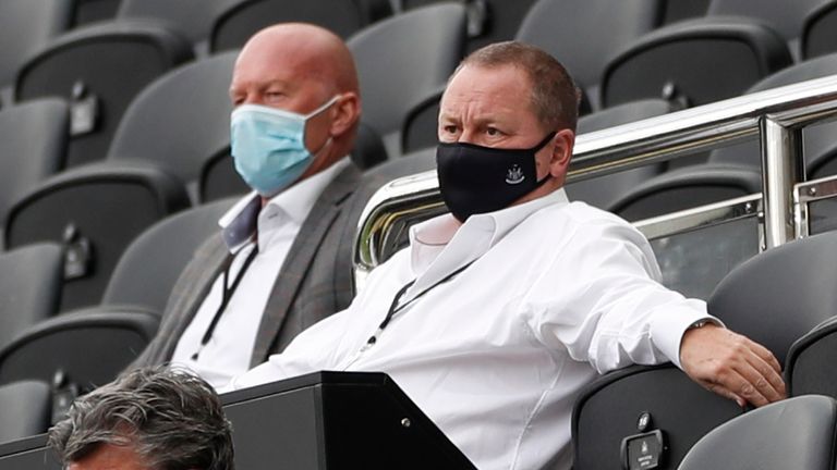Newcastle United owner Mike Ashley watches the team in Premier League action vs Brighton
