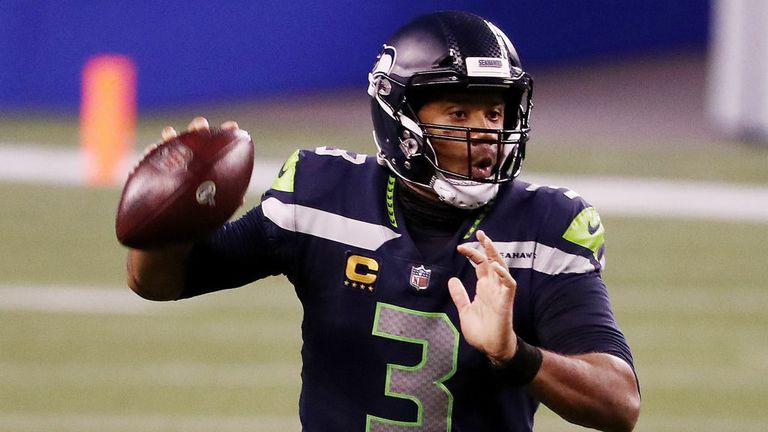 Russell Wilson #3 of the Seattle Seahawks looks to pass during the second half against the New England Patriots at CenturyLink Field on September 20, 2020 in Seattle, Washington.