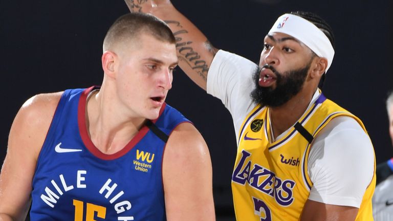 Anthony Davis guards Nikola Jokic in Game 1 of the Western Conference  Finals
