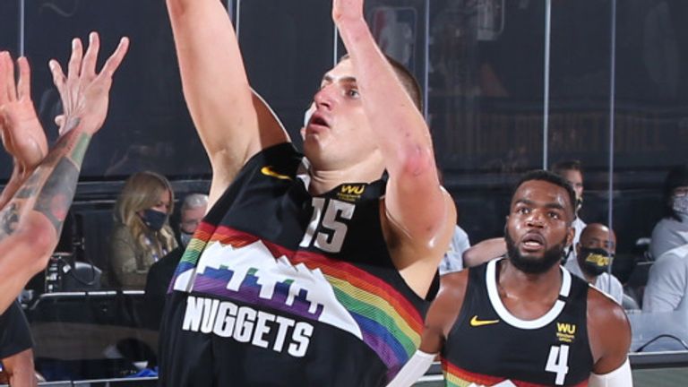 Nikola Jokic shoots over Javale McGee during Denver&#39;s Game 3 win over the Lakers