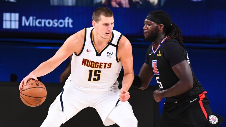 Nikola Jokic of the Denver Nuggets handles the ball against the LA Clippers during Game Two of the Western Conference Semifinals 