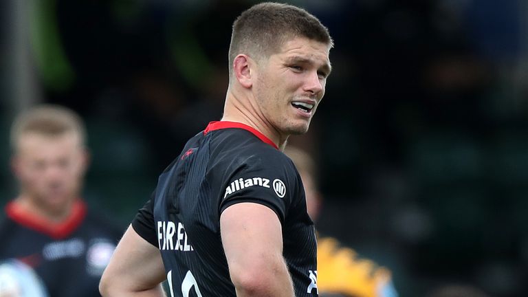 Owen Farrell of Saracens looks on during the Gallagher Premiership Rugby match between Saracens and Wasps at Allianz Park on September 05, 2020 in Barnet, England. 