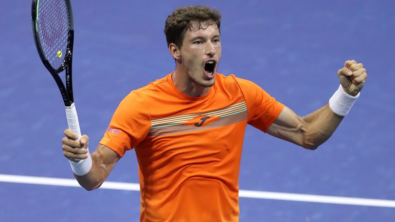 Pablo Carreno Busta of Spain reacts to winning match point during his Men’s Singles quarter finals-match against Denis Shapovalov of Canada on Day Nine of the 2020 US Open at the USTA Billie Jean King National Tennis Center on September 8, 2020 in the Queens borough of New York City